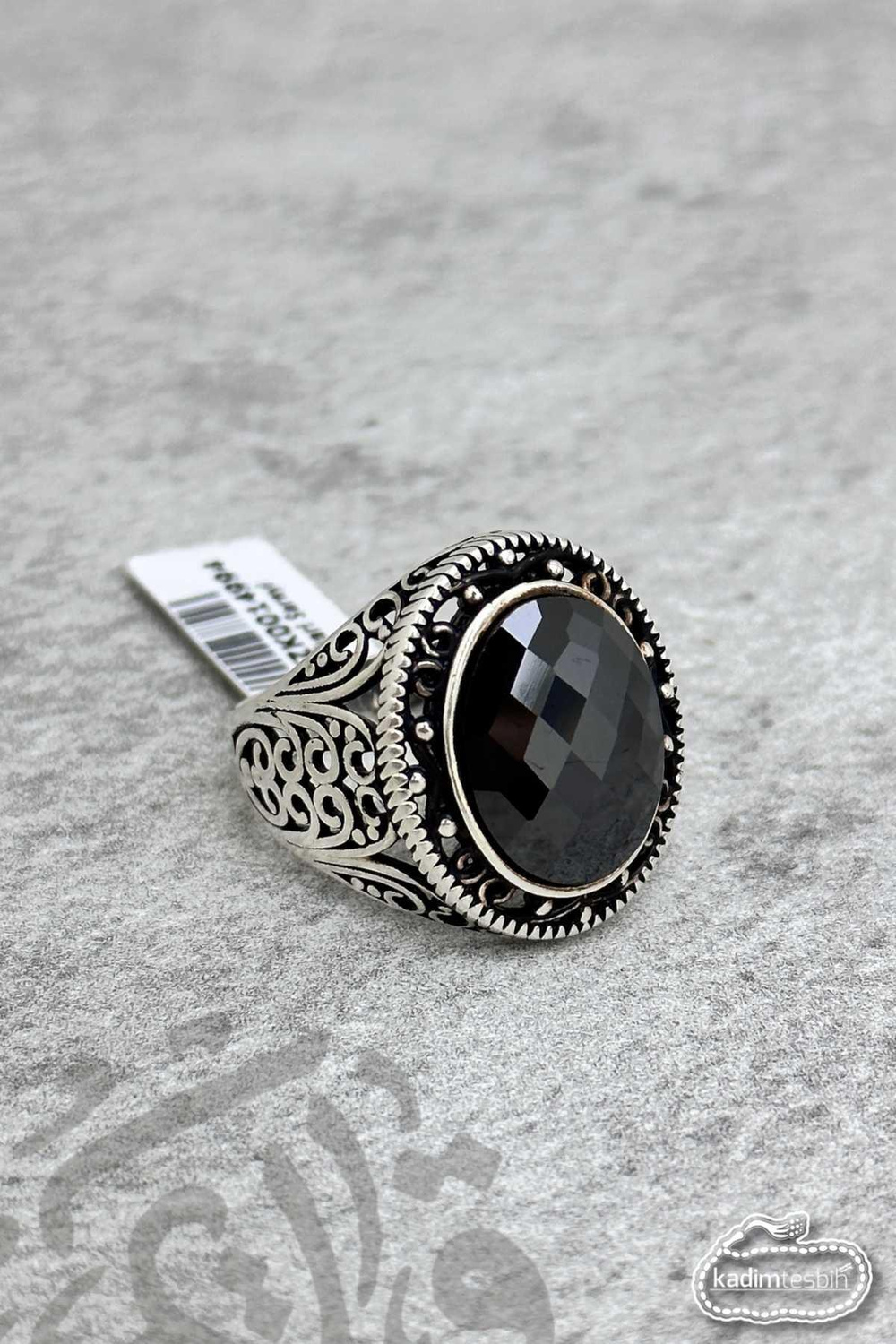 Oval Kristal Kesimli Safir Taşlı 925 Ayar Gümüş Erkek Yüzük