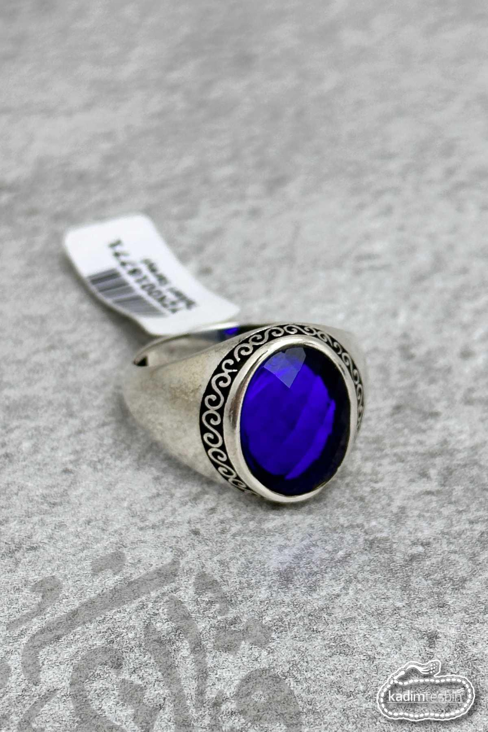 Oval Safir Taşlı 925 Ayar Gümüş Erkek Yüzük