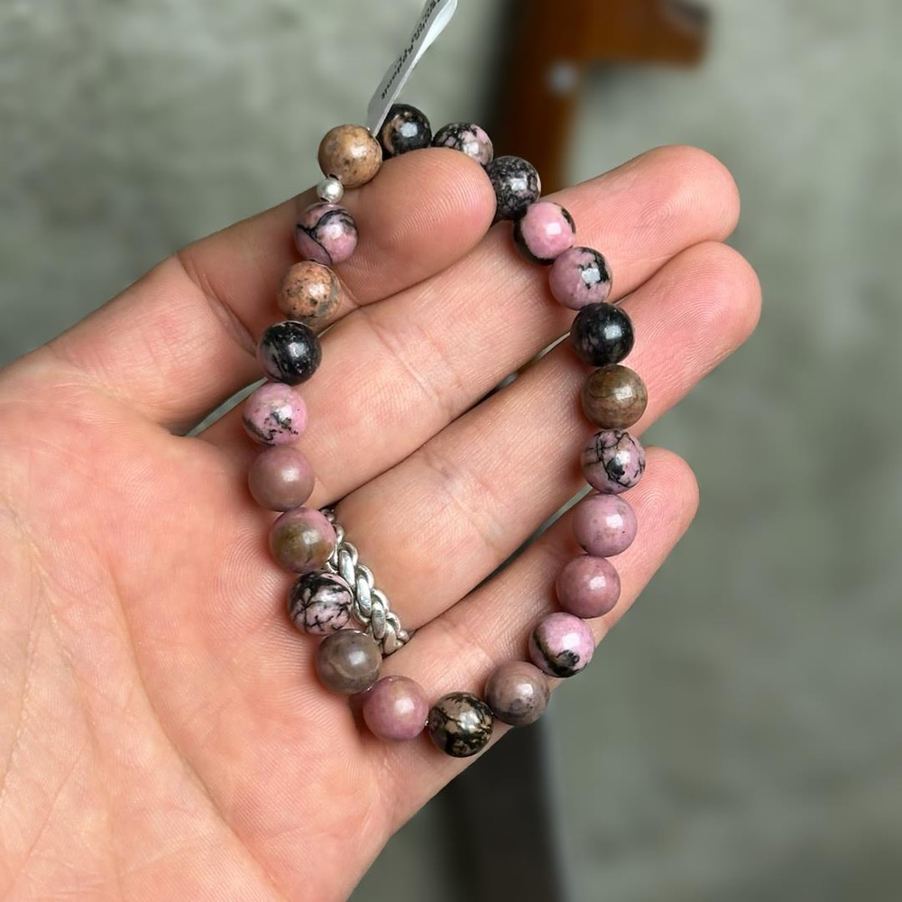 Pembe Rodonit Doğal Taş Unisex Bileklik