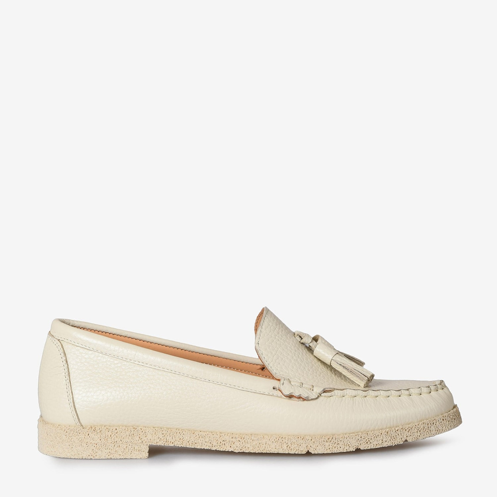Bej Deri Kadın Loafer