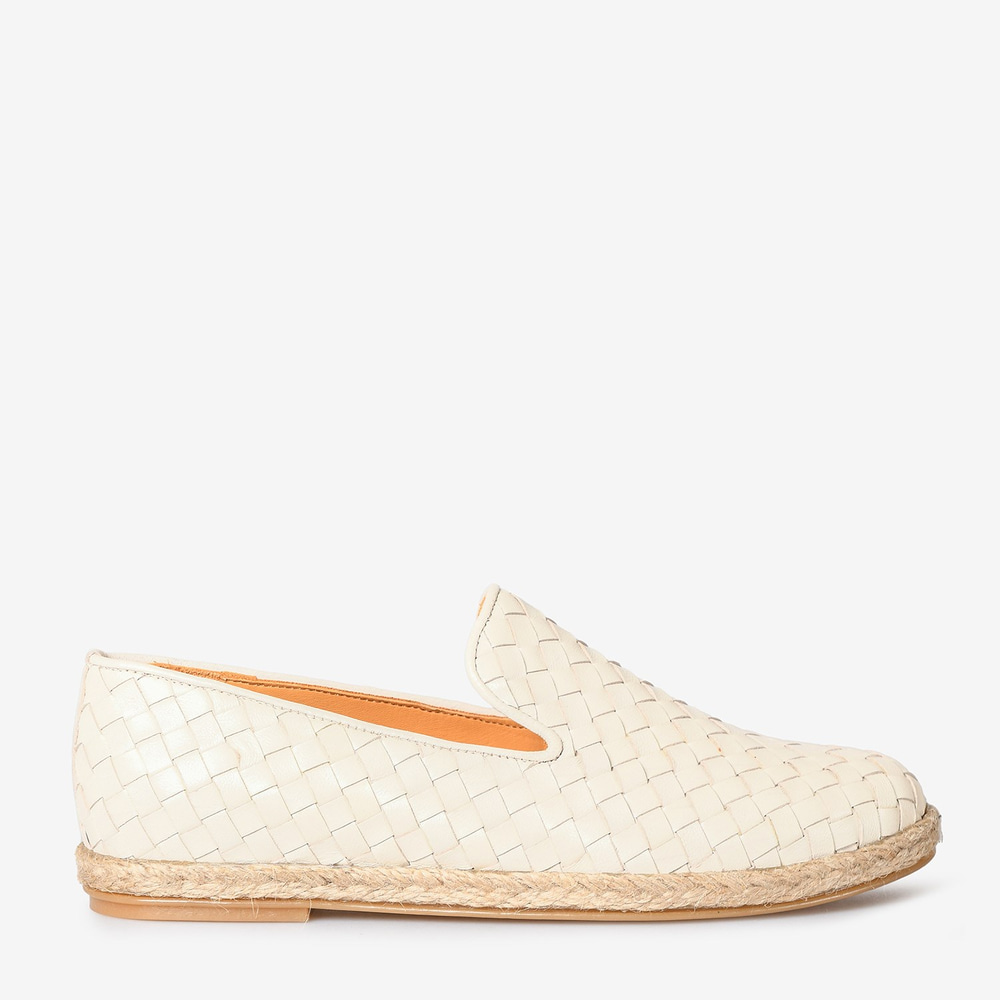 Bej Deri Örgü Kadın Loafer