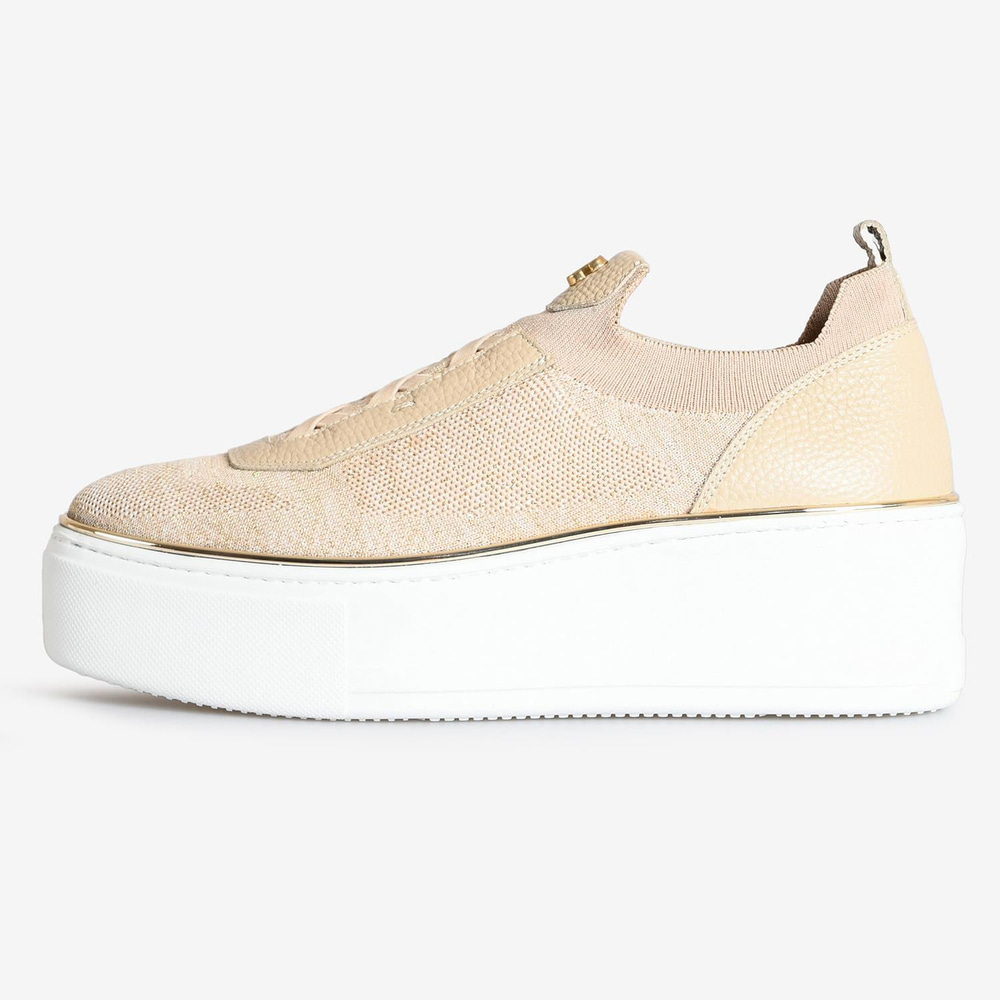 Bej Simli Triko Kadın Sneaker