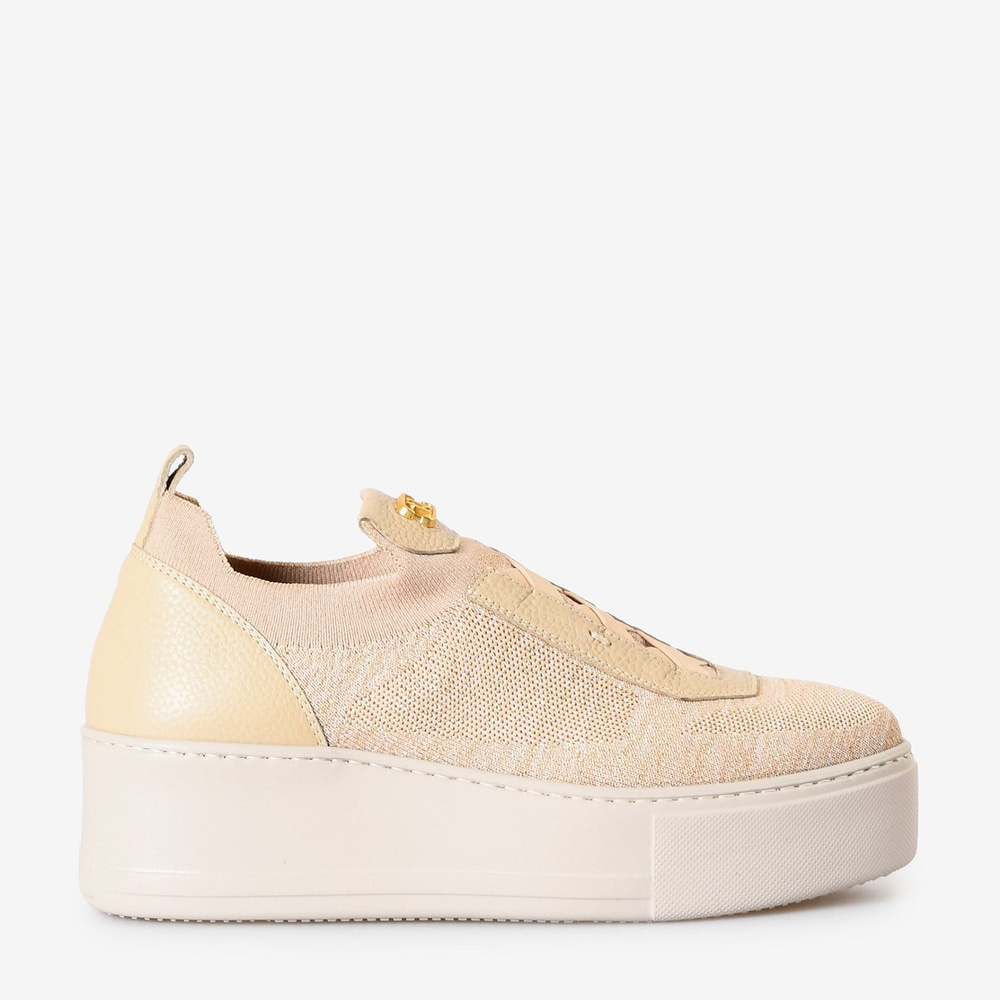 Bej Simli Triko Kadın Sneaker
