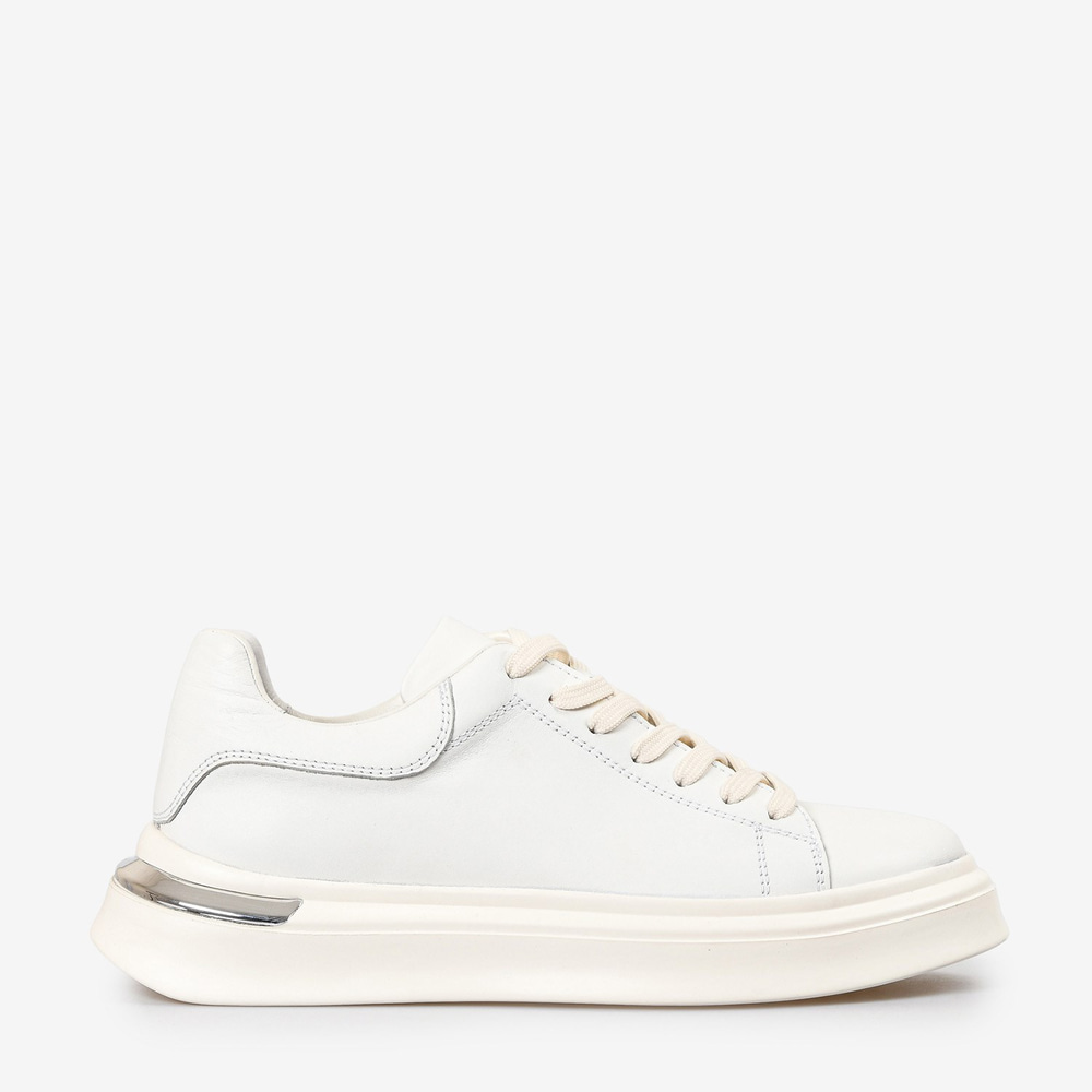 Beyaz Baskılı Deri Bağcıklı Erkek Sneaker 