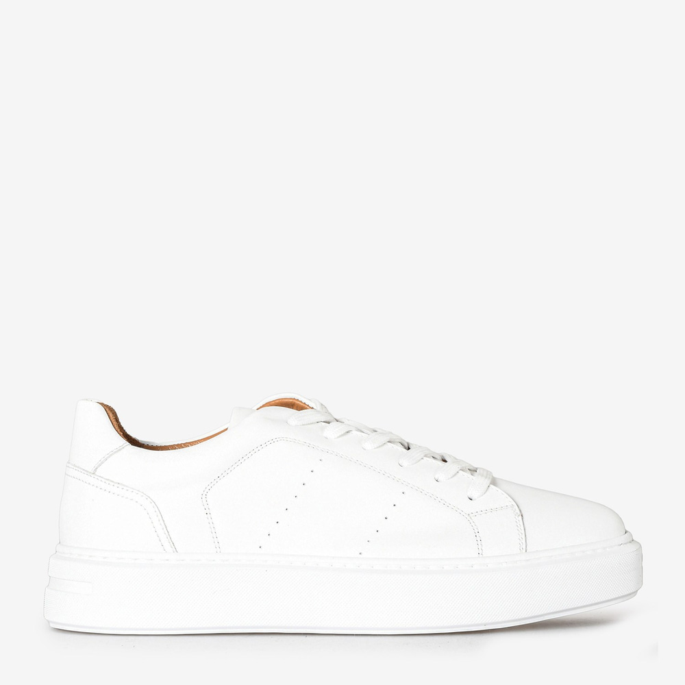 Beyaz Deri Bağcıklı Erkek Sneaker