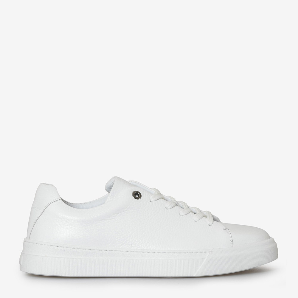 Beyaz Deri Bağcıklı Erkek Sneaker