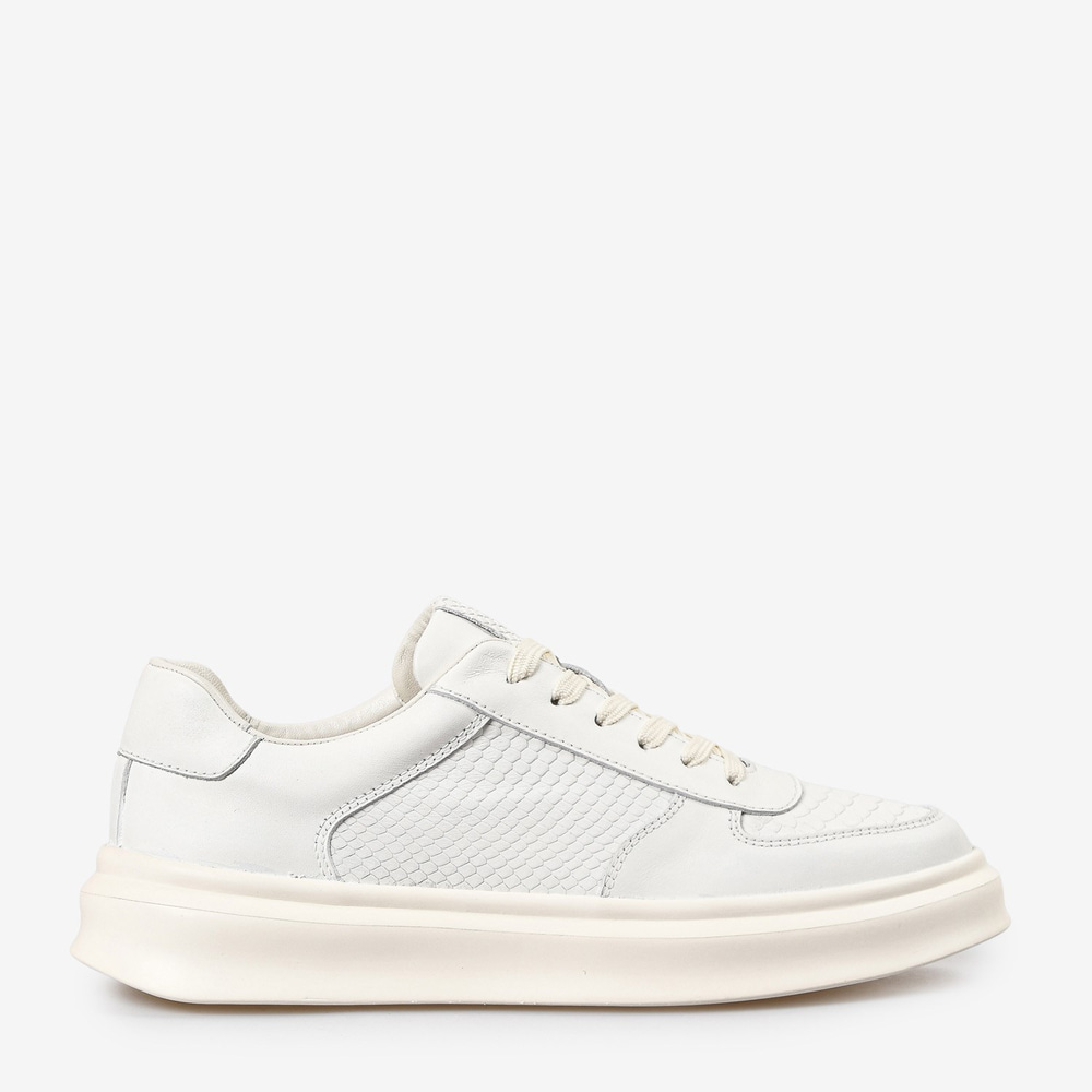 Beyaz Deri Bağcıklı Erkek Sneaker