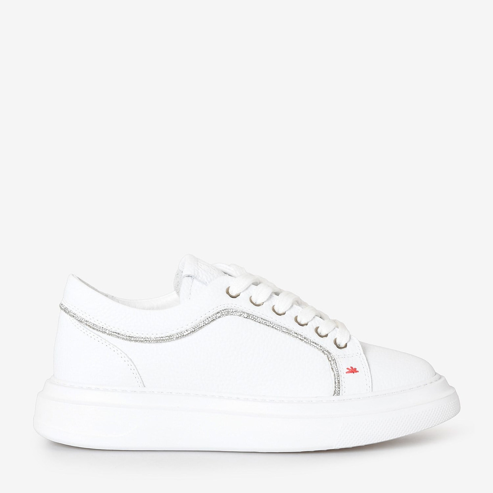 Beyaz Deri Bağcıklı Kadın Sneaker