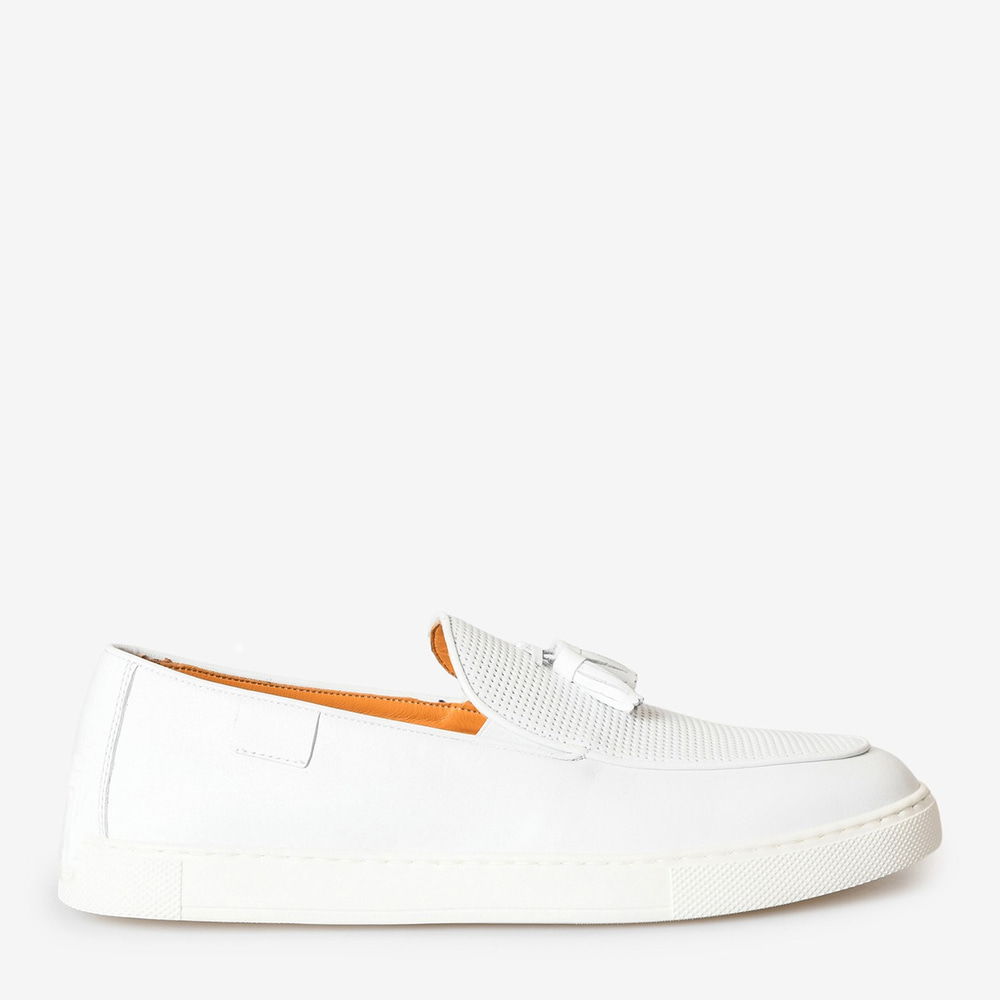 Beyaz Deri Püsküllü Erkek Loafer