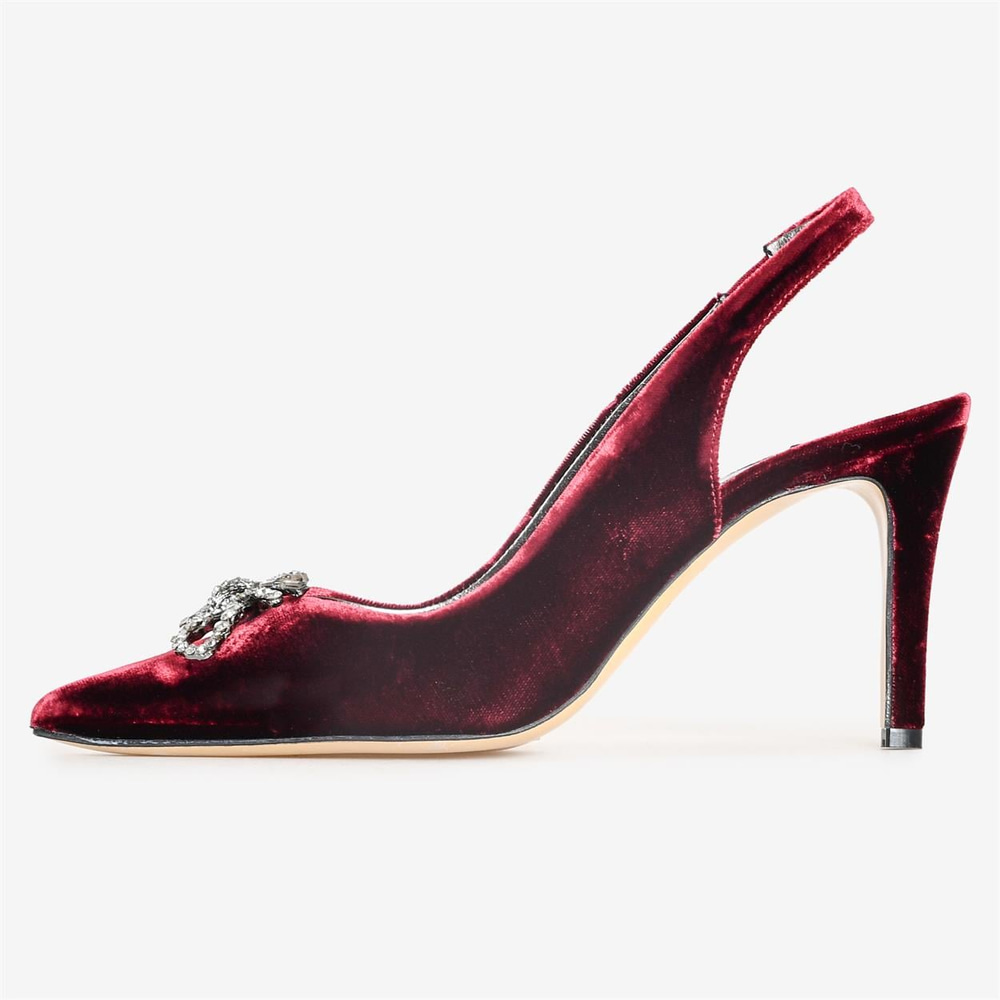Bordo Kadife Taşlı Abiye Sandalet