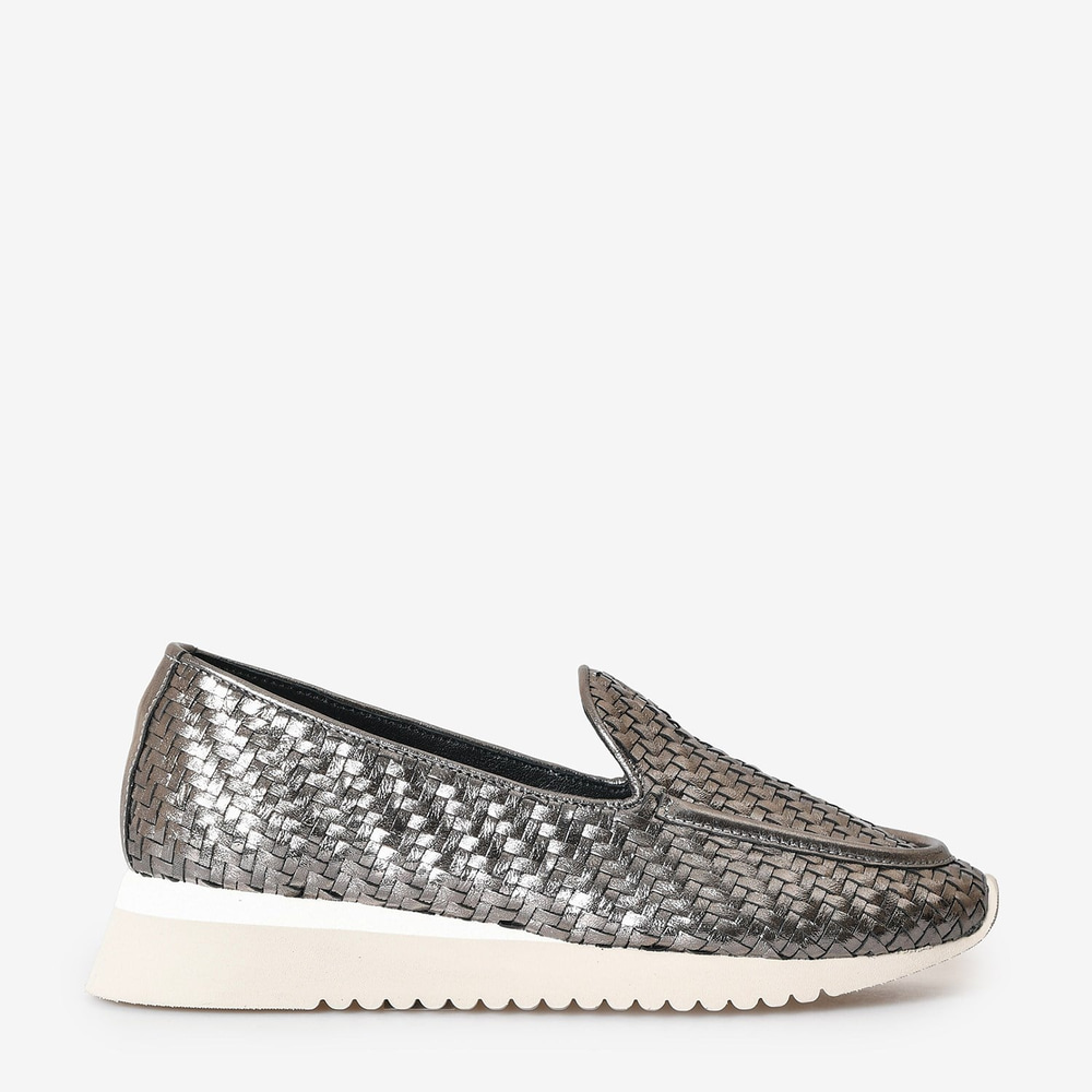 Bronz Örgü Deri Dolgu Topuk Kadın Loafer