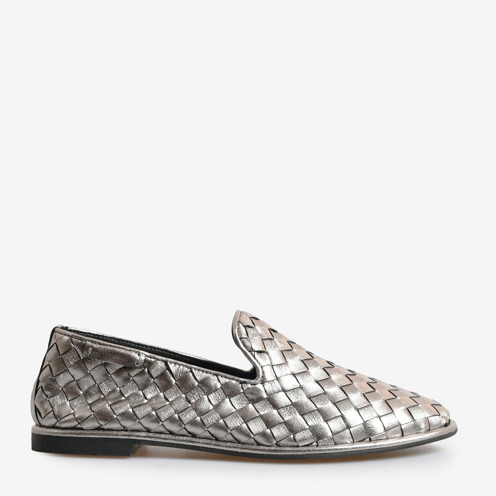 Çelik Renk Örgü Deri Kadın Loafer