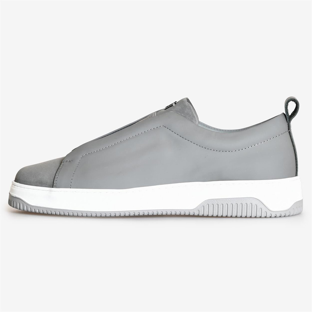 Gri Bağcıksız Deri Erkek Sneaker