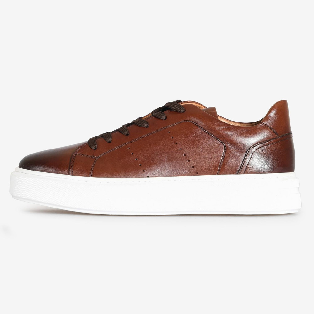 Kahve Deri Bağcıklı Erkek Sneaker