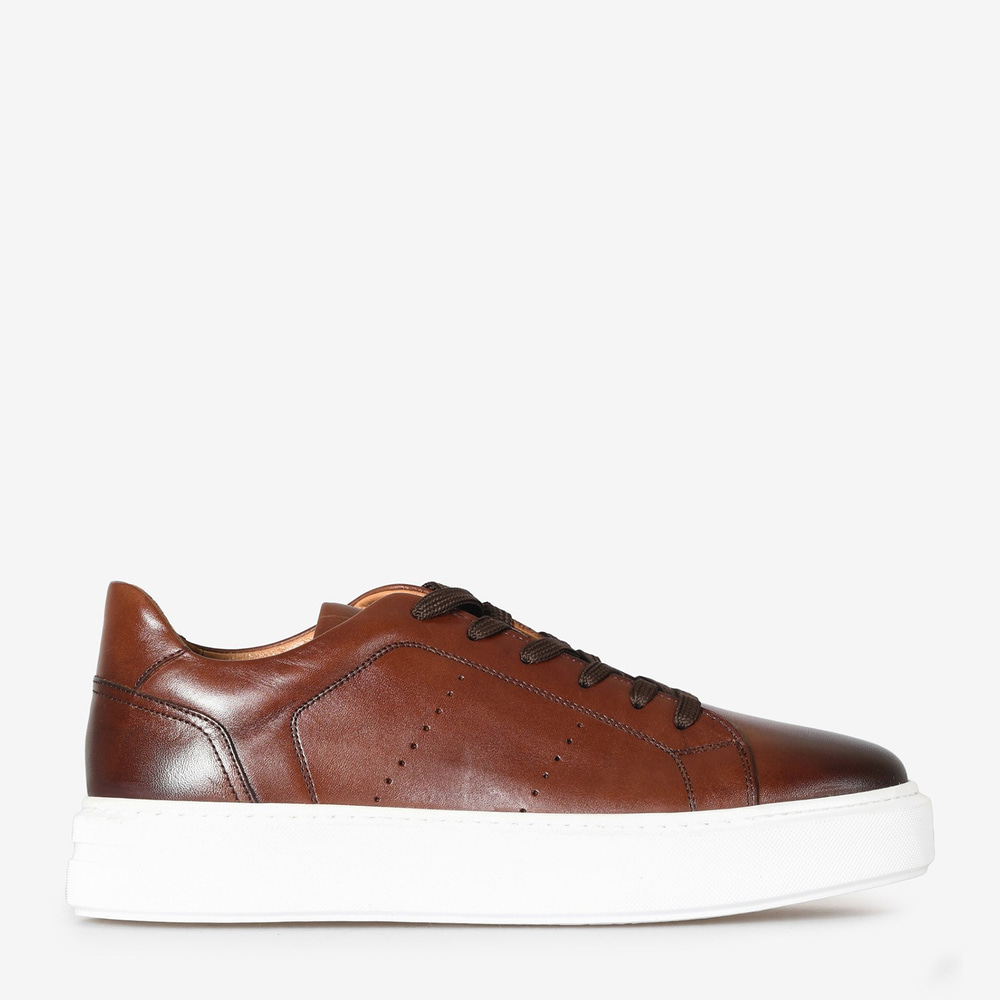 Kahve Deri Bağcıklı Erkek Sneaker
