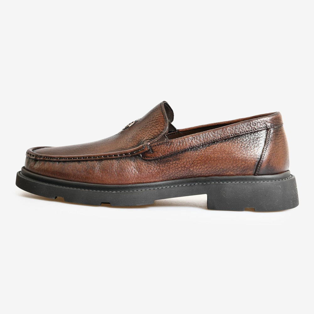 Kahve Deri Logo Detaylı Erkek Loafer