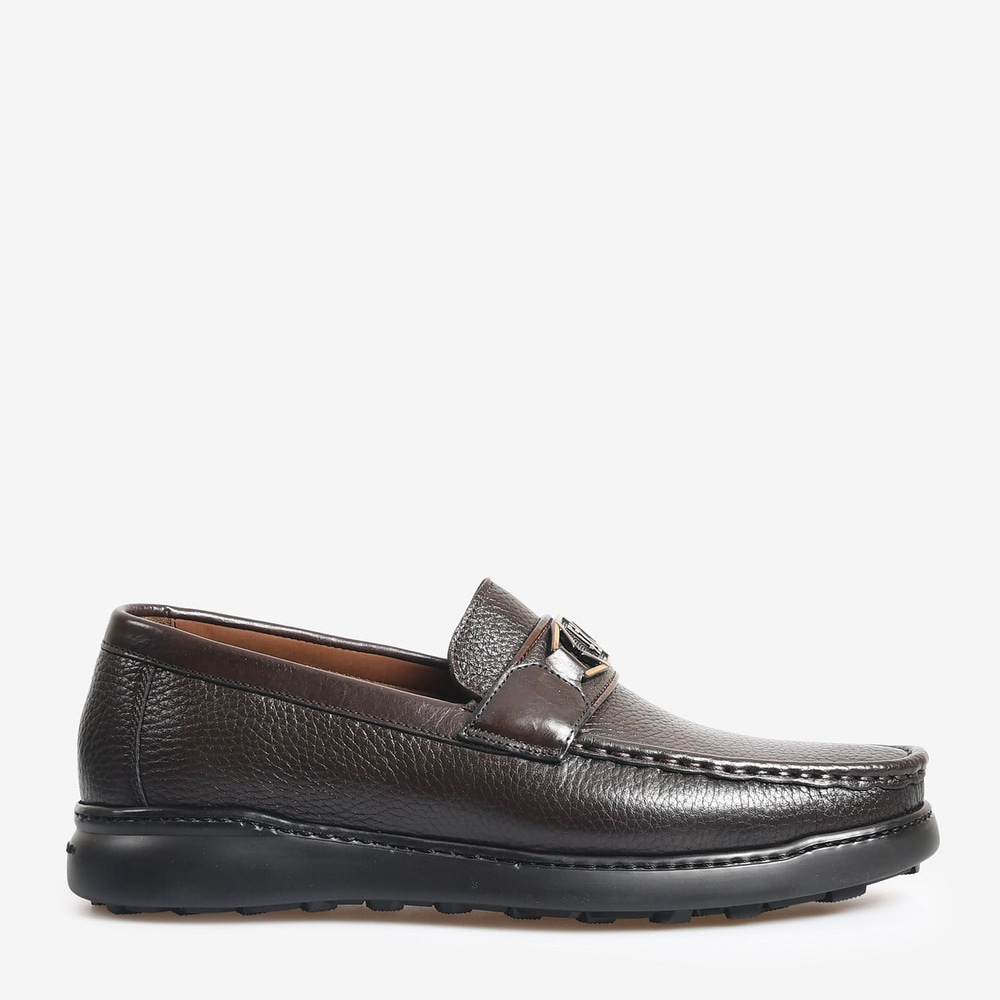 Kahve Deri Logo Detaylı Erkek Loafer