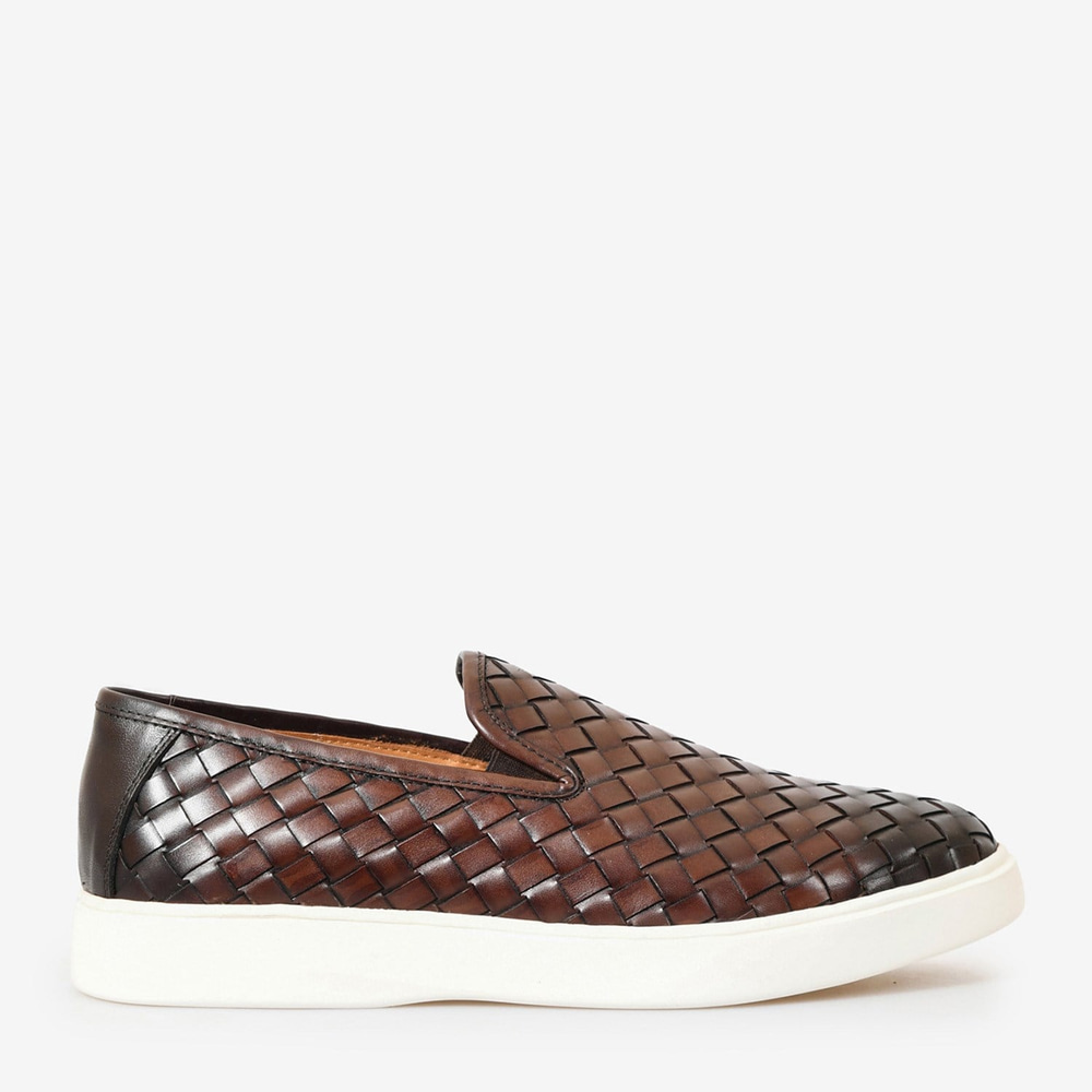 Kahve Örgü Deri Erkek Loafer