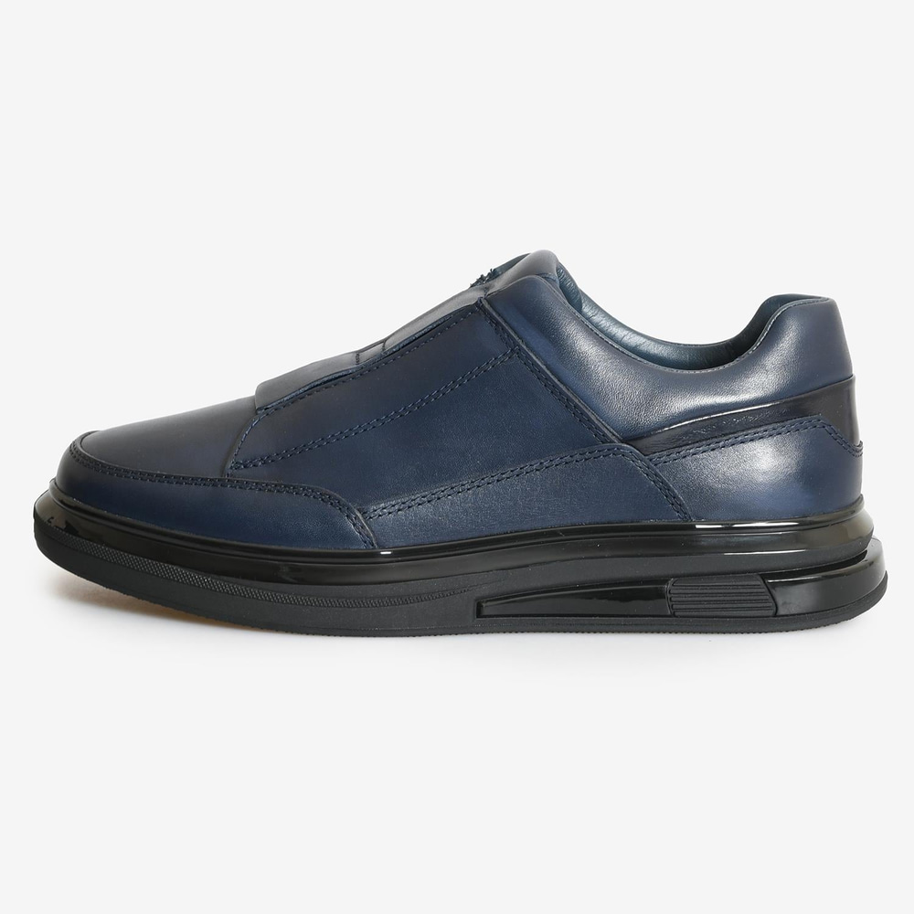 Lacivert Deri Bağcıksız Erkek Sneaker
