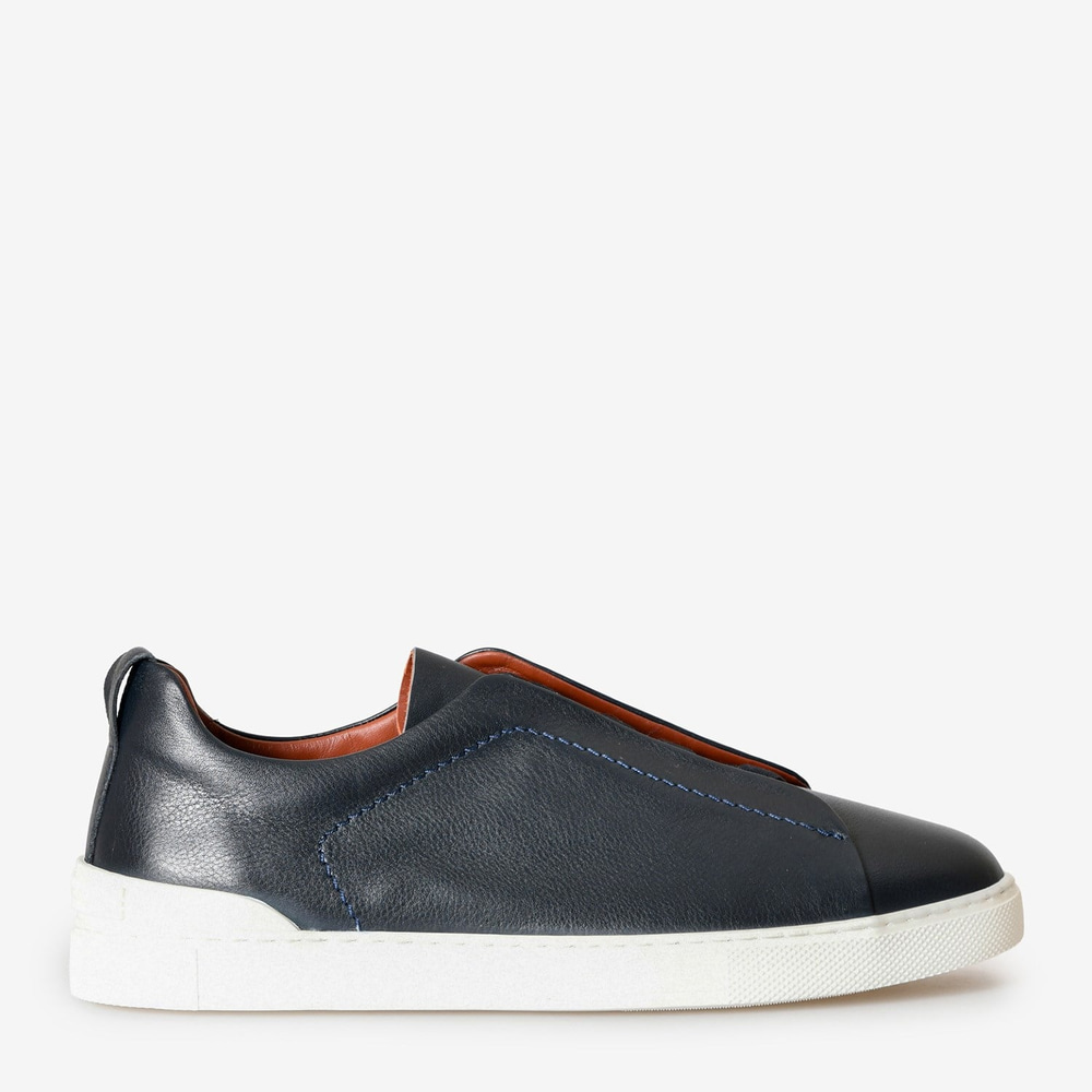 Lacivert Deri Bağcıksız Erkek Sneaker