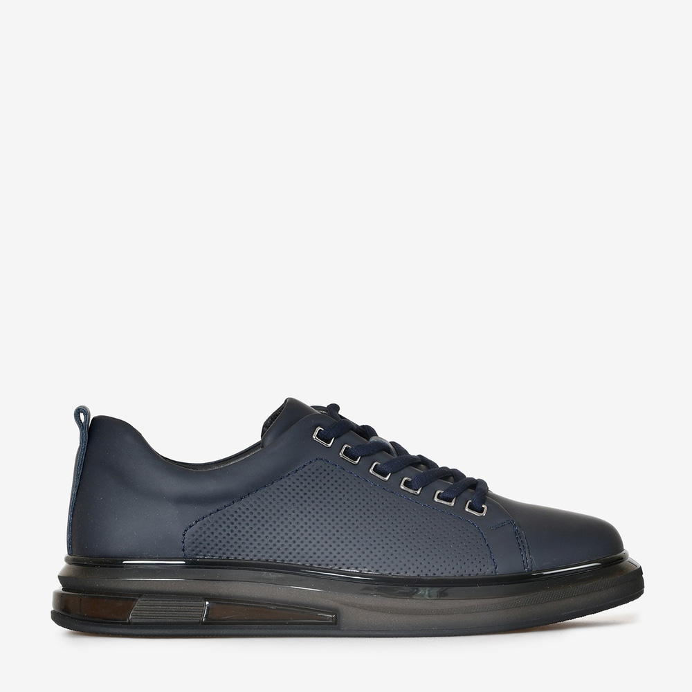Lacivert Deri Şeffaf Taban Erkek Sneakers
