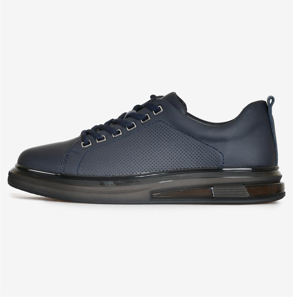Lacivert Deri Şeffaf Taban Erkek Sneakers