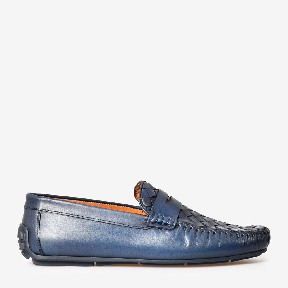 Lacivert Örgü Deri Erkek Loafer