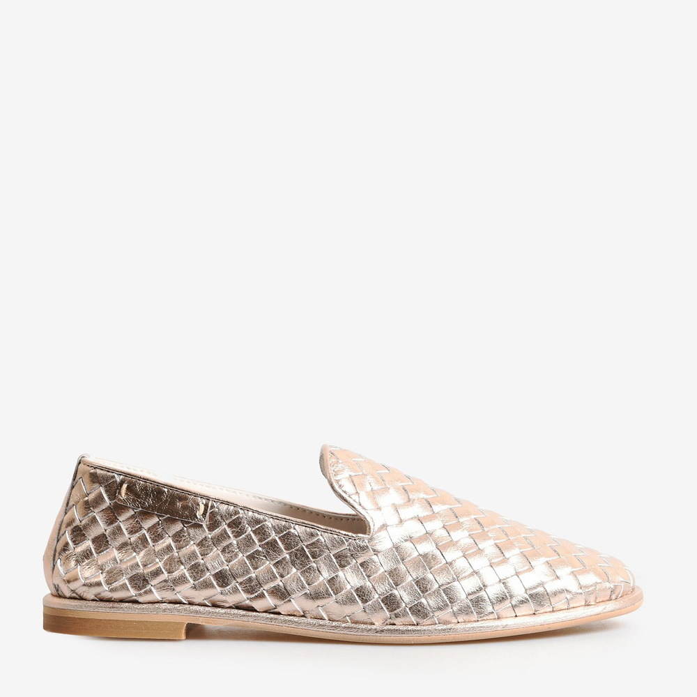 Platin Renk Örgü Deri Kadın Loafer