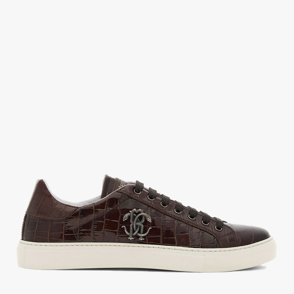Roberto Cavalli Kahve Kroko Deri Erkek Sneaker