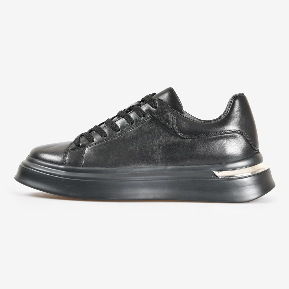 Siyah Baskılı Deri Bağcıklı Erkek Sneaker
