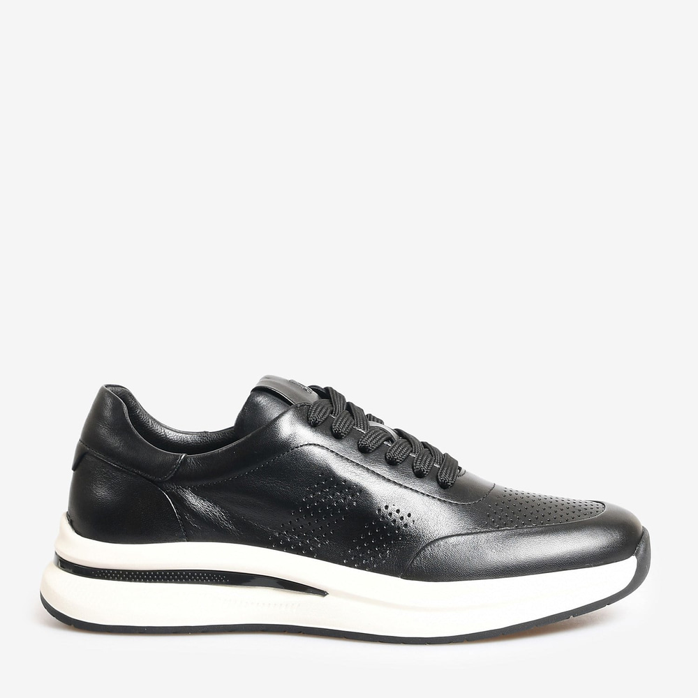 Siyah Deri Bağcıklı Erkek Sneaker