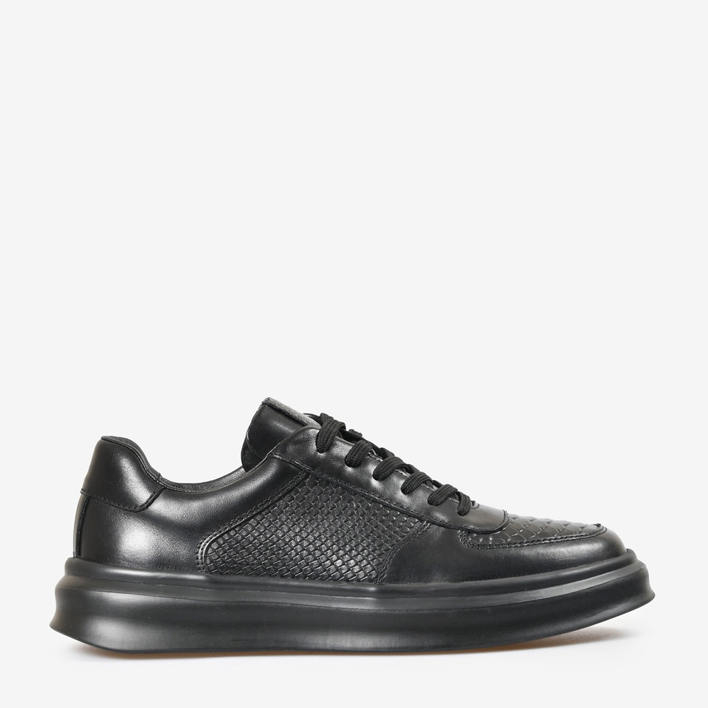 Siyah Deri Bağcıklı Erkek Sneaker