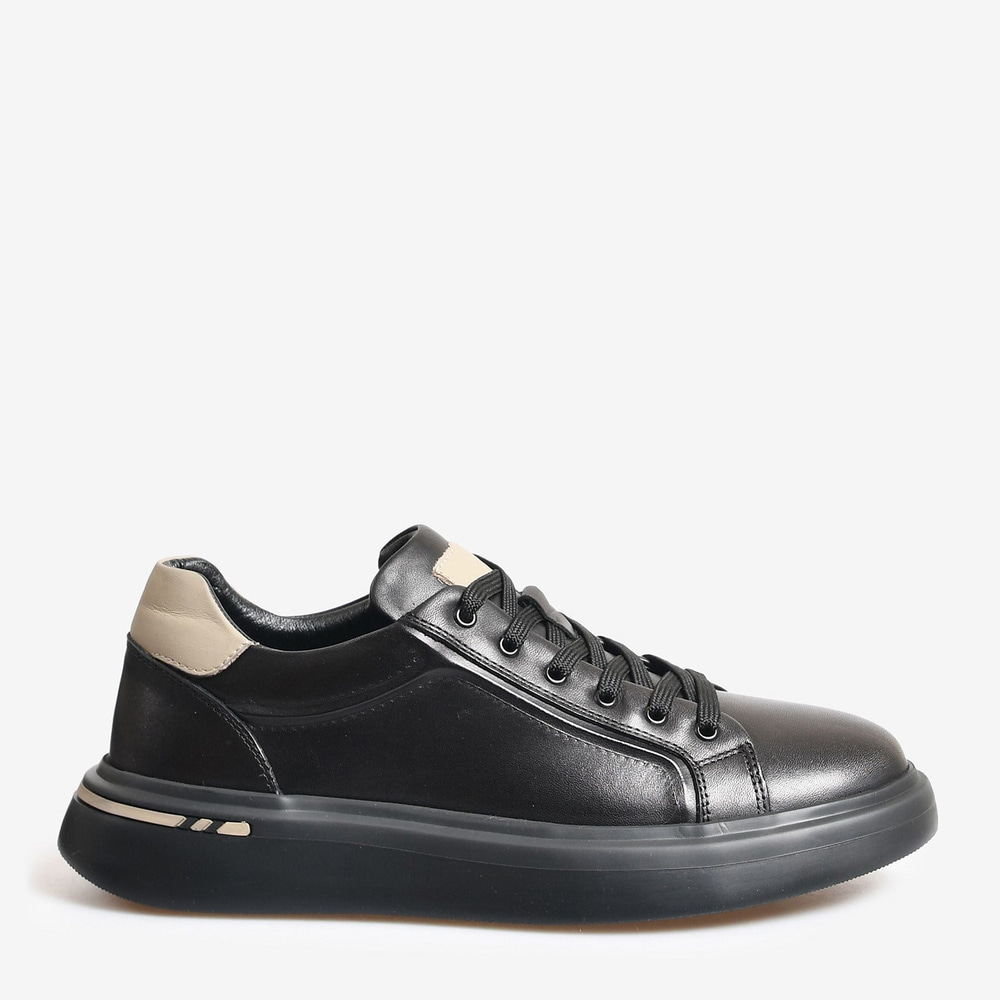 Siyah Deri Bağcıklı Erkek Sneaker