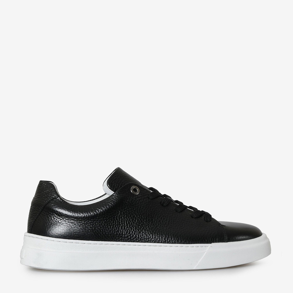 Siyah Deri Bağcıklı Erkek Sneaker