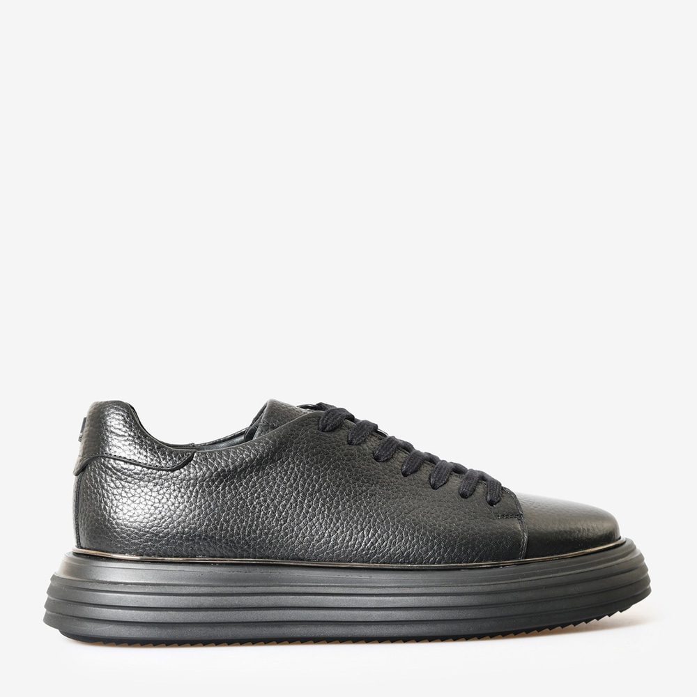 Siyah Deri Bağcıklı Erkek Spor Sneaker