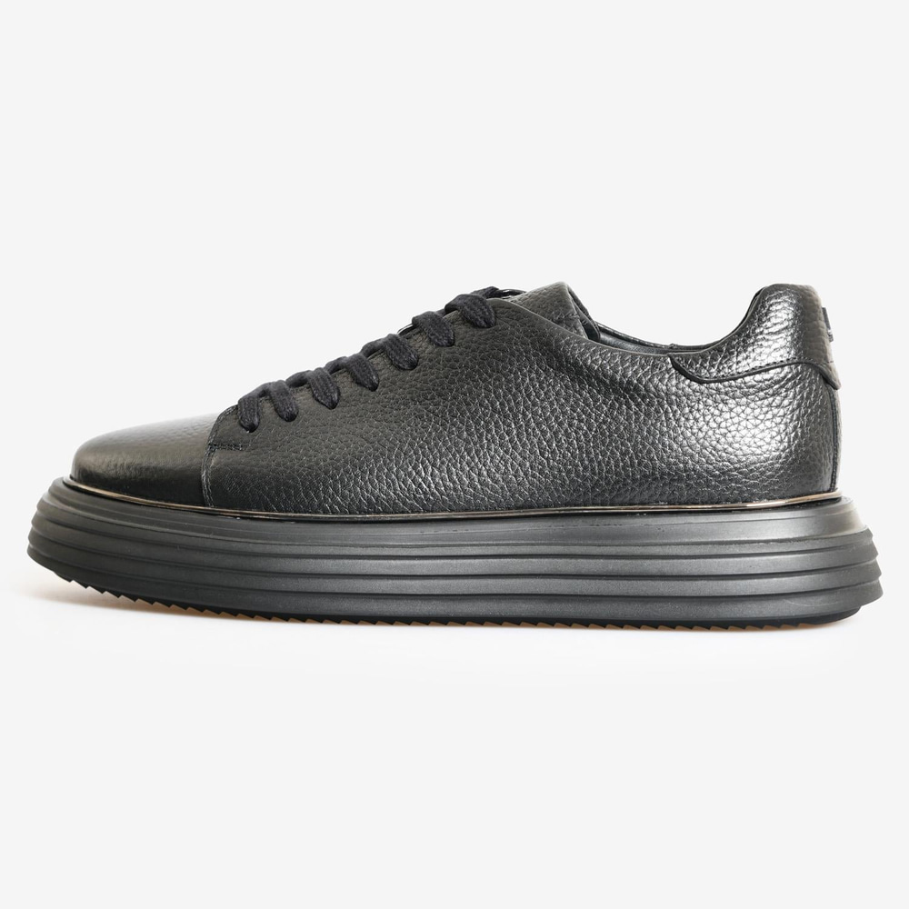 Siyah Deri Bağcıklı Erkek Spor Sneaker