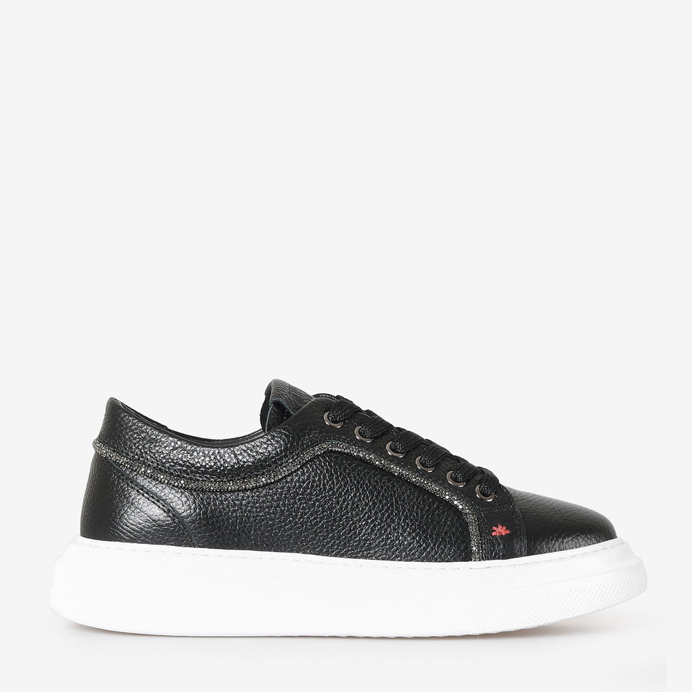 Siyah Deri Bağcıklı Kadın Sneaker