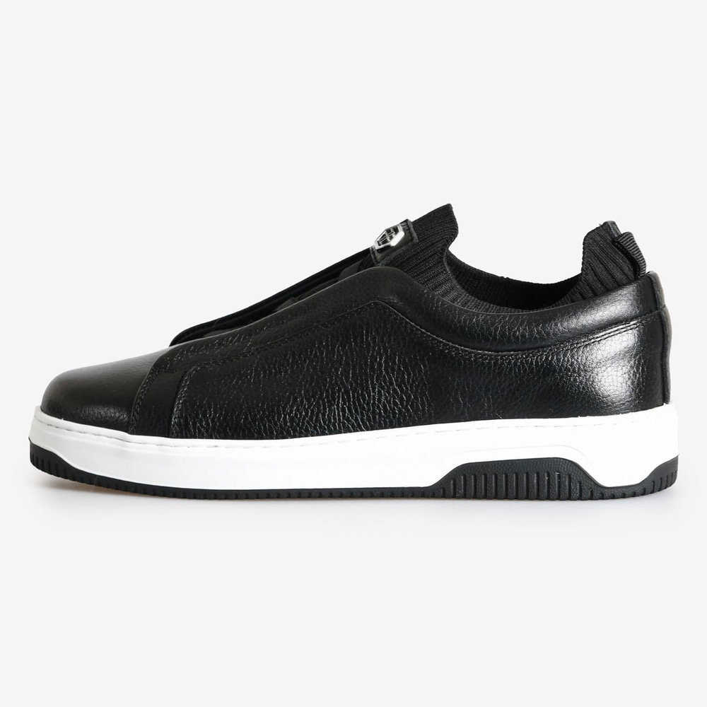 Siyah Deri Bağcıksız Erkek Sneaker
