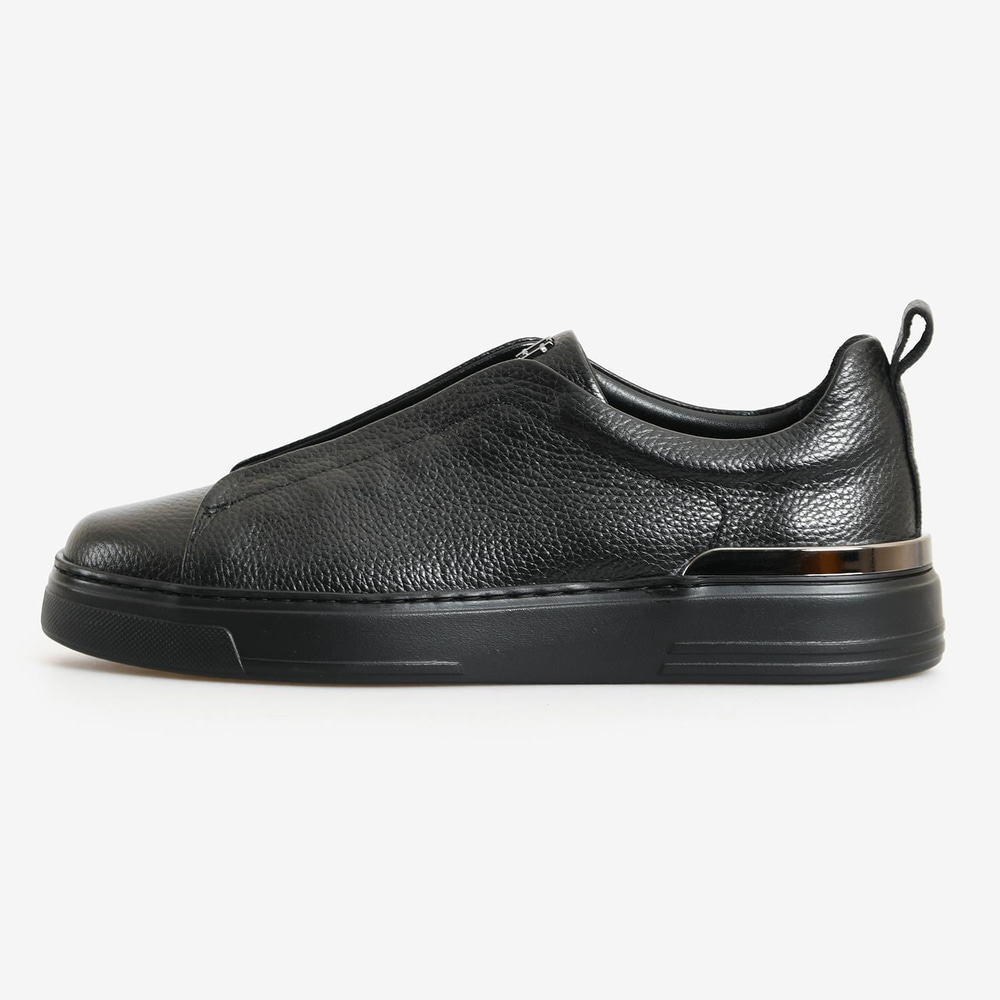 Siyah Deri Bağcıksız Erkek Sneaker