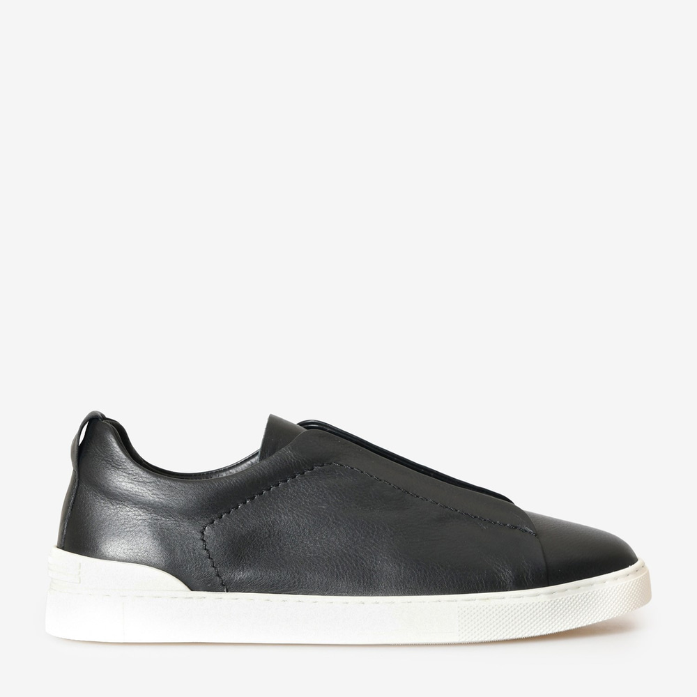 Siyah Deri Bağcıksız Erkek Sneaker