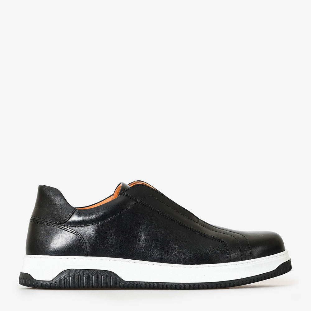 Siyah Deri Bağcıksız Erkek Sneakers