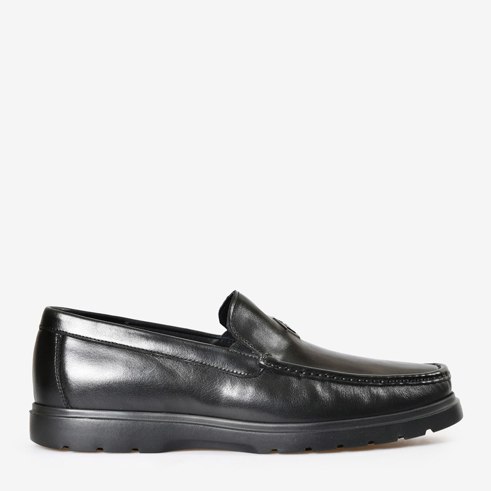 Siyah Deri Bağcıksız Logo Detaylı Erkek Loafer