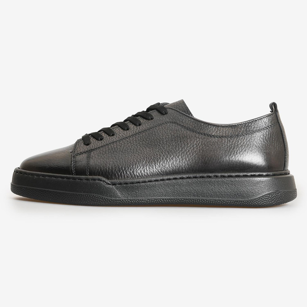 Siyah Deri Erkek Bağcıklı Sneaker