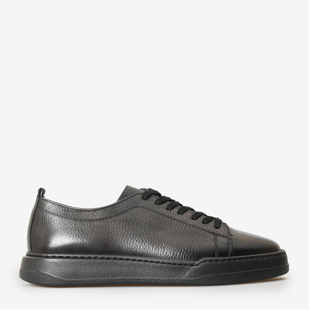 Siyah Deri Erkek Bağcıklı Sneaker
