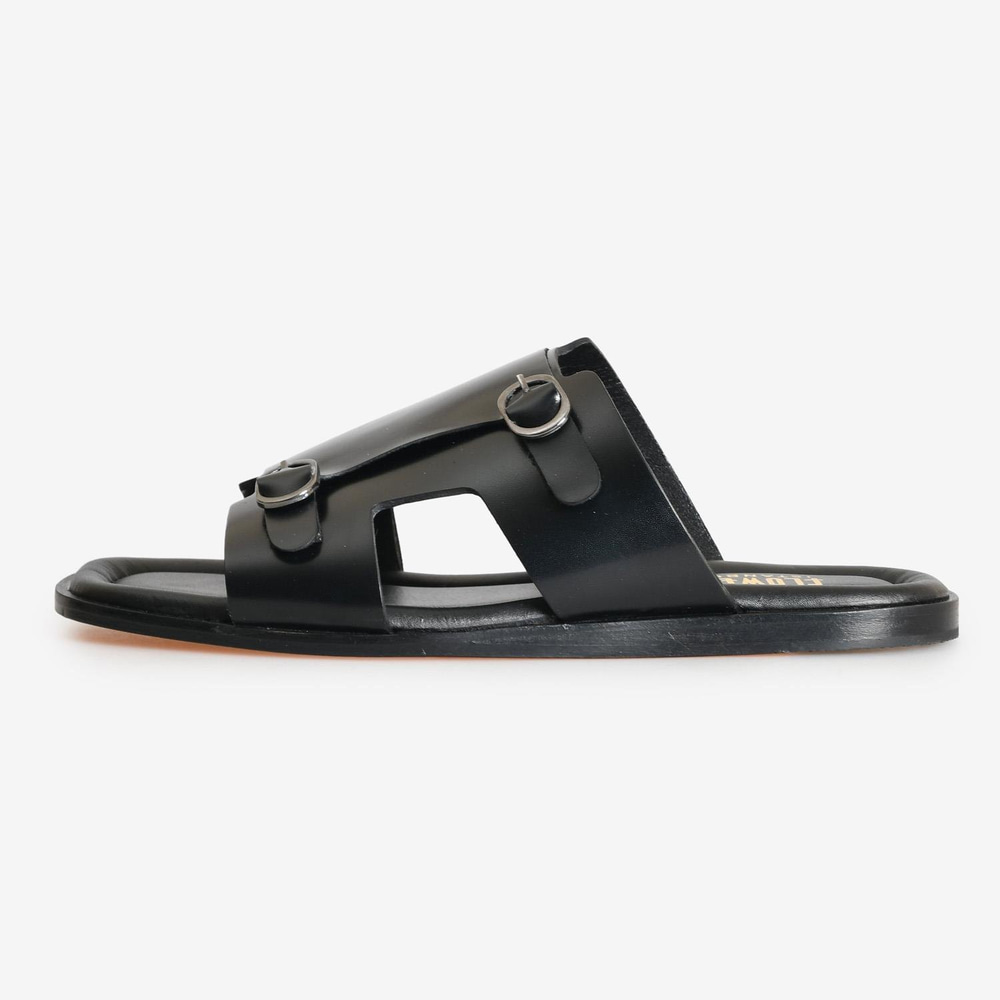 Siyah Deri Kemer Detaylı Erkek Terlik