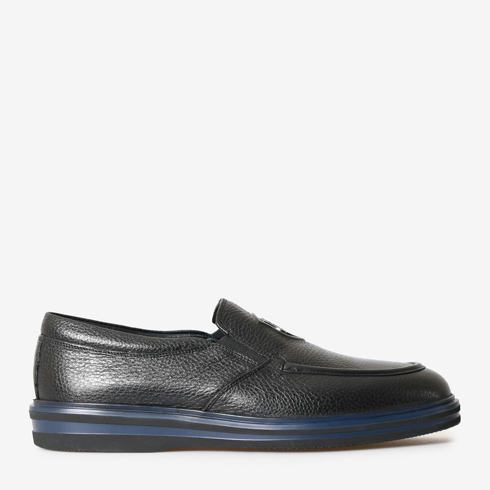Siyah Deri Logo Detaylı Erkek Loafer