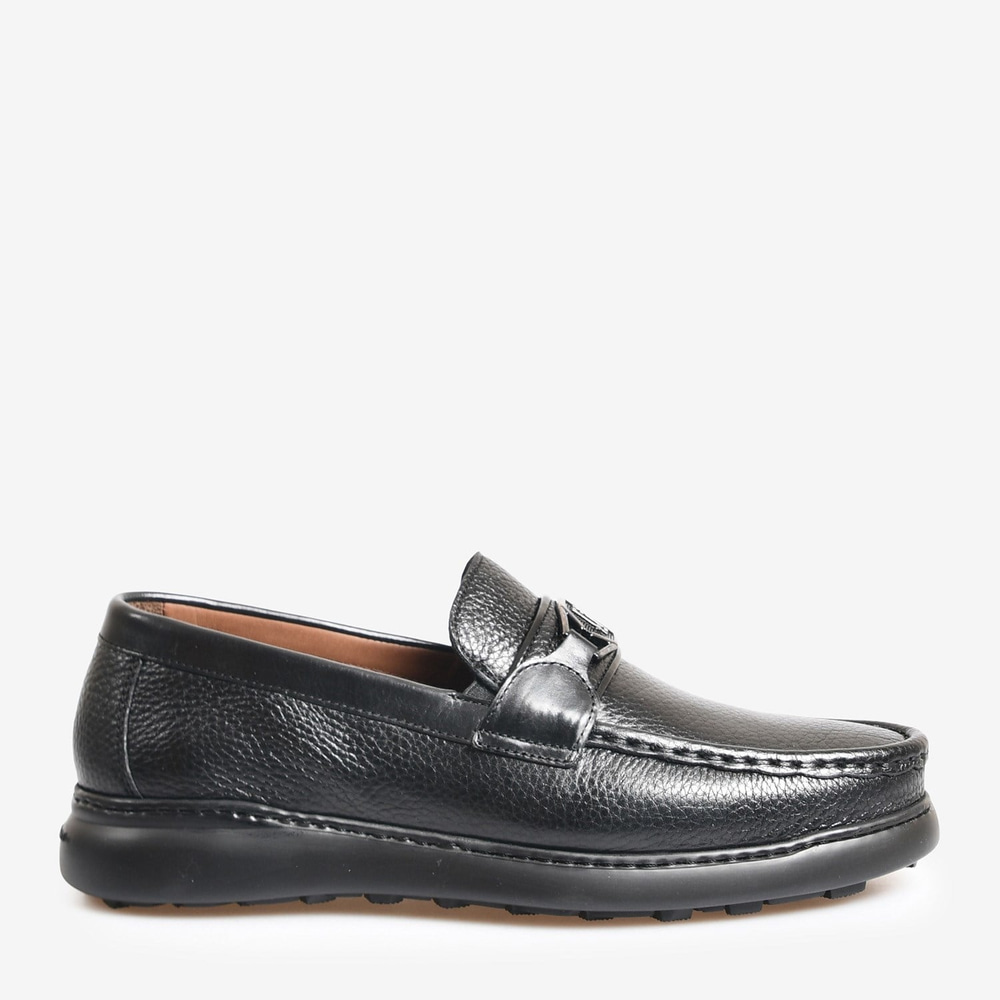 Siyah Deri Logo Detaylı Erkek Loafer