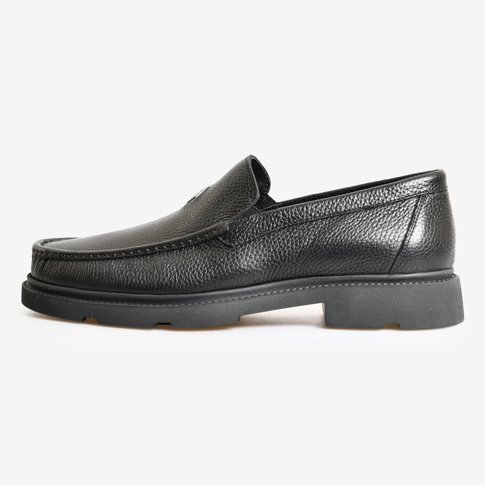 Siyah Deri Logo Detaylı Erkek Loafer