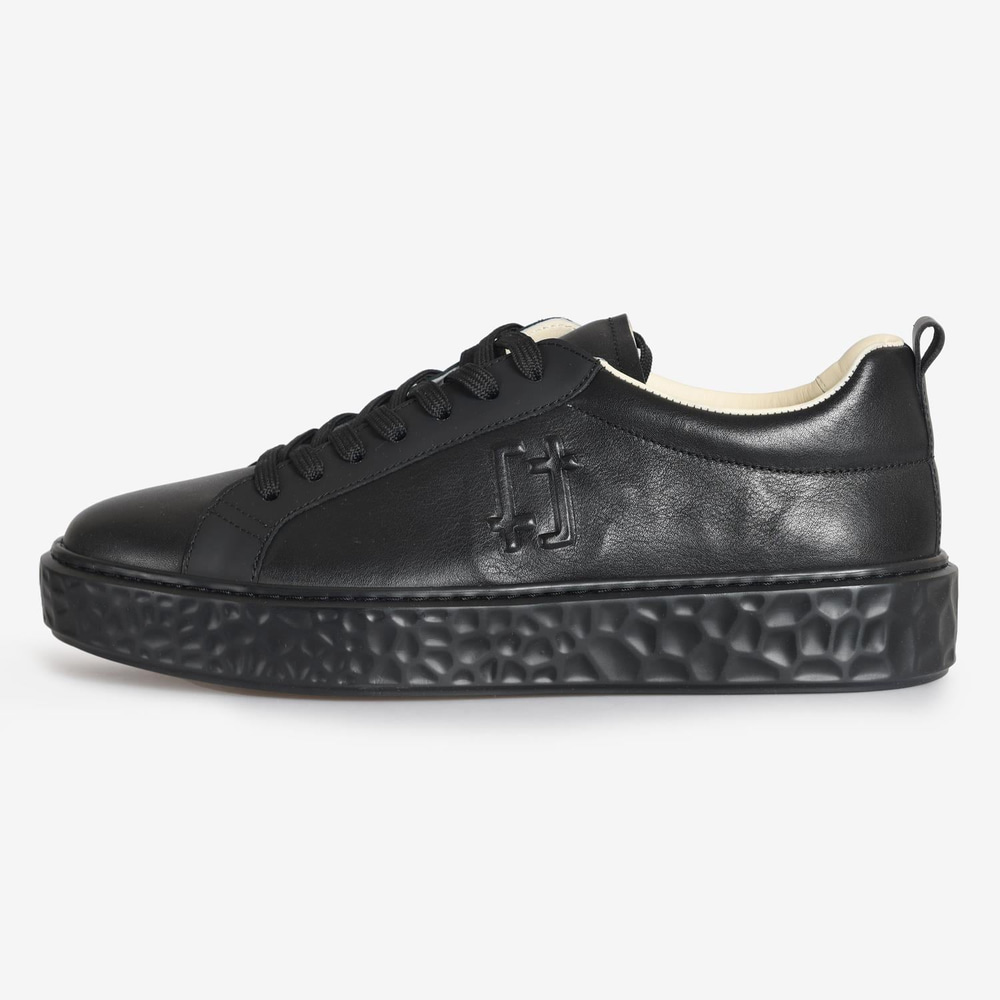 Siyah Deri Logo Detaylı Erkek Sneaker
