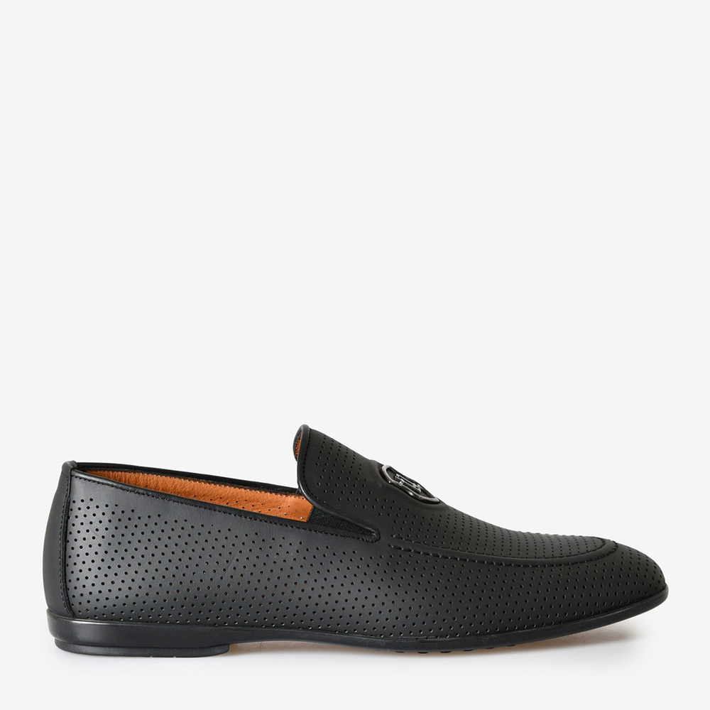 Siyah Deri Logolu Erkek Loafer